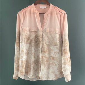 Calvin Klein Women's Blouse in Soft Pink and Cream floral